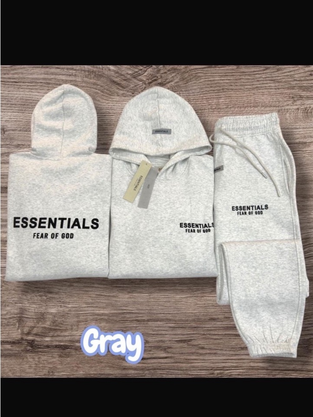 grey fear of god essentials tracksuit set